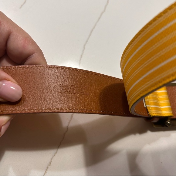Vintage Lauren Ralph Lauren Brass Anchor Buckle Leather Belt XL Yellow Stripes - Picture 3 of 6